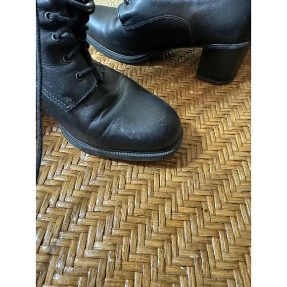 Vintage LA Canadienne Leather Lace-Up Ankle Boots With Block Heel Black Size 9.5 - Picture 8 of 11